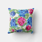 明るいピンクと青のフローラかわいらしパターン投げP クッション (裏面)