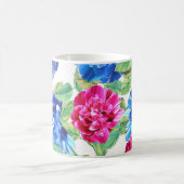 明るいピンクと青のフローラパターかわいらしン コーヒーマグカップ (中央)