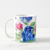 明るいピンクと青のフローラパターかわいらしン コーヒーマグカップ (左)