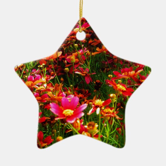 明るいピンクと黄色のデイジー野生の花 セラミックオーナメント (正面)