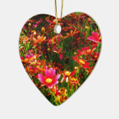 明るいピンクと黄色のデイジー野生の花 セラミックオーナメント (左)