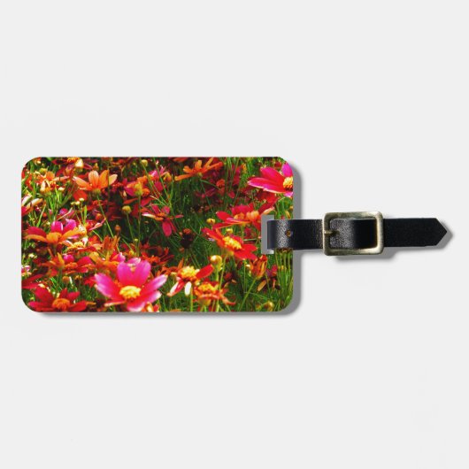 明るいピンクと黄色のデイジー野生の花 ラゲッジタグ (正面横)