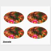 明るいピンクと黄色のデイジー野生の花 楕円形シール (シート)