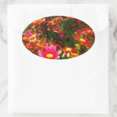 明るいピンクと黄色のデイジー野生の花 楕円形シール (バッグ)