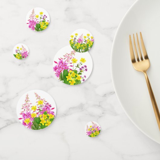 明るいピンクと黄色の野生の花のベビーシャワー コンフェッティ (グループ)