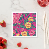 明るいピンクと黄色の陳腐なフローラ スタンダードカクテルナプキン (インサイチュ)