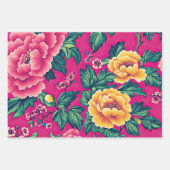 明るいピンクと黄色の陳腐なフローラ ラッピングペーパーシート (正面)