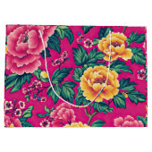 明るいピンクと黄色の陳腐なフローラ ラージペーパーバッグ (裏面)