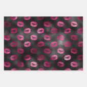 明るいピンクと黒のグラムパターフェミニンン ラッピングペーパーシート (正面2)