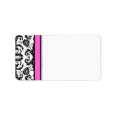 明るいピンクと黒のダマスクドット住所 シール (正面)