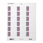 明るいピンクと黒のダマスクドット住所 シール (フルシート)