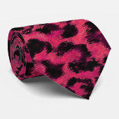 明るいピンクと黒の斑点ヒョウ ネクタイ (ロール)