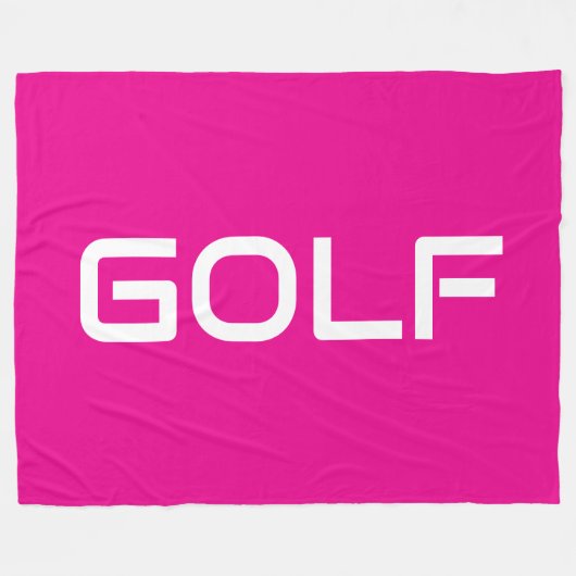 明るいピンクにホワイトのモダンGOLF文字 フリースブランケット (正面(横))