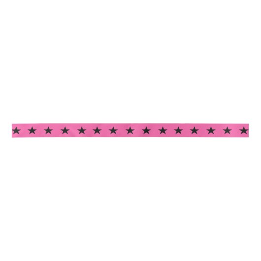 明るいピンクに黒い星パターン(の模様が)ある サテンリボン (正面)