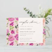 明るいピンクのおもしろい水色フローラカップルのシャワー 招待状 (スタンド正面)
