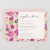 明るいピンクのおもしろい水色フローラカップルのシャワー 招待状 (正面/裏面)