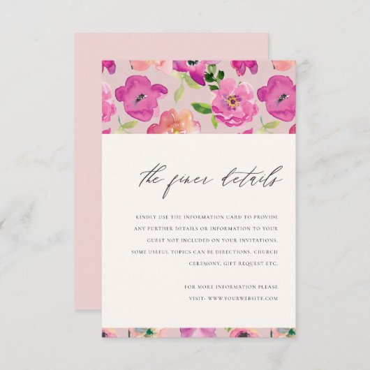 明るいピンクのおもしろい水色フローラ結婚の詳細 エンクロージャーカード (正面/裏面)