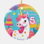 明るいピンクのかわいいユニコーンの誕生日  セラミックオーナメント (裏面)