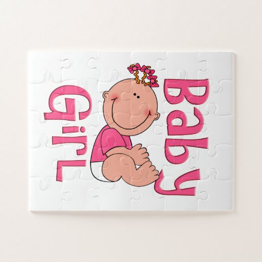 明るいピンクのかわいい漫画の女の赤ちゃんの文字- ジグソーパズル (横)