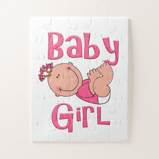 明るいピンクのかわいい漫画の女の赤ちゃんの文字- ジグソーパズル (縦)