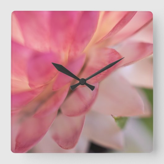 明るいピンクのイチゴ スクエア壁時計 (正面)