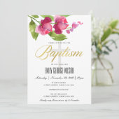 明るいピンクのインク洗浄水色フローラ洗礼 招待状 (スタンド正面)