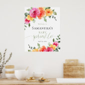 明るいピンクのオレンジ色の女の子のベビーを振りかけてようこそ ポスター (キッチン)