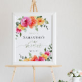 明るいピンクのオレンジ色の牡丹の女の子の赤ちゃんシャワーへようこそ ポスター