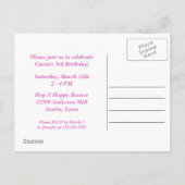 明るいピンクのカスタム子供たちフォトガールズバースデーパーティー インビテーションポストカード (裏面)