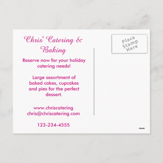 明るいピンクのカップケーキのクリスマスのケータリングのプロモーション シーズンポストカード (裏面)