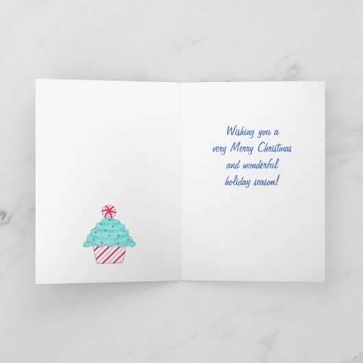 明るいピンクのカップケーキの芸術のメリークリスマス シーズンカード (内部)
