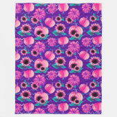 明るいピンクのカボチャとヒマワリの紫色 フリースブランケット (正面)