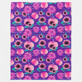 明るいピンクのカボチャとヒマワリの紫色 フリースブランケット