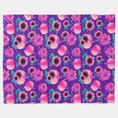 明るいピンクのカボチャとヒマワリの紫色 フリースブランケット (正面(横))