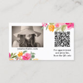 明るいピンクのカラフルフローラ金ゴールドメイクアップヘア 名刺 (裏面)