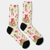 明るいピンクのグルービーコテージコアシームレスパターン ソックス (右)