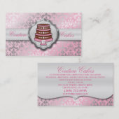 明るいピンクのケーキのオートクチュールの派手なダマスク織のケーキのベーカリー 名刺 (正面/裏面)