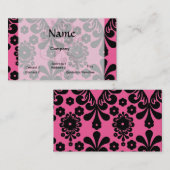 明るいピンクのシックな素敵なブラックダマスク 名刺 (正面/裏面)