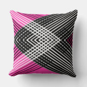 明るいピンクのストライプネオンバックに白黒の クッション (正面)