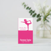 明るいピンクのストレッチシルエット(ヨガインストラクター) 名刺 (スタンド正面)