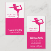 明るいピンクのストレッチシルエット(ヨガインストラクター) 名刺 (正面/裏面)