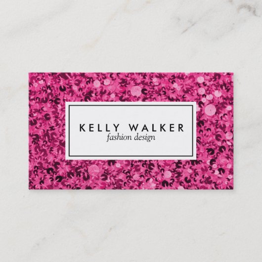 明るいピンクのスパンコールの名刺 名刺 (正面)