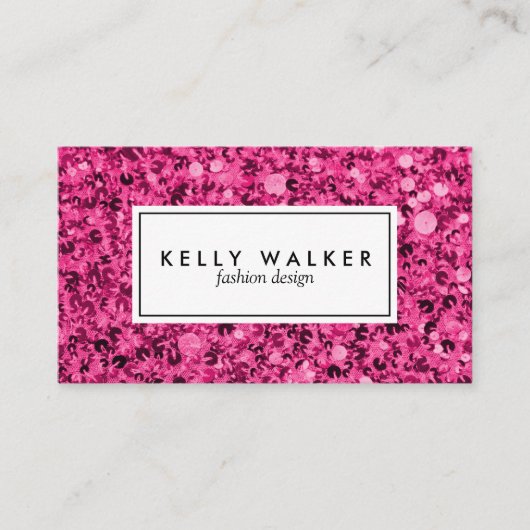 明るいピンクのスパンコールの名刺 名刺 (正面)