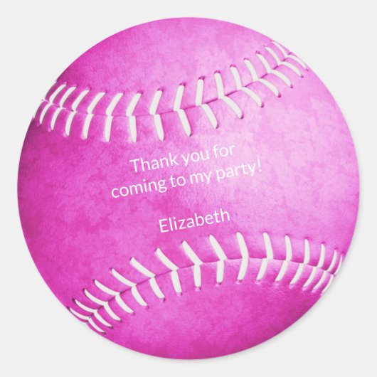 明るいピンクのソフトボールスポーツ感謝していパーティーyou ラウンドシール (正面)