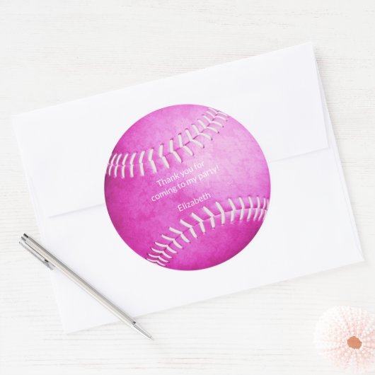明るいピンクのソフトボールスポーツ感謝していパーティーyou ラウンドシール (封筒)