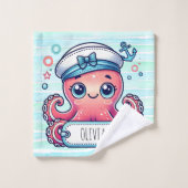 明るいピンクのタコ持ち名看板 ウォッシュタオル (ウォッシュタオル)