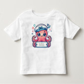 明るいピンクのタコ持ち名看板 トドラーTシャツ (正面)
