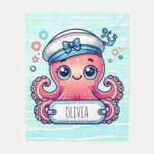 明るいピンクのタコ持ち名看板 フリースブランケット (正面)