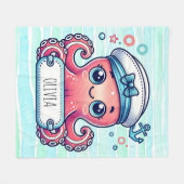 明るいピンクのタコ持ち名看板 フリースブランケット (正面(横))