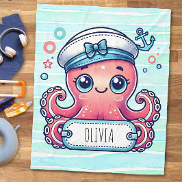 明るいピンクのタコ持ち名看板 フリースブランケット